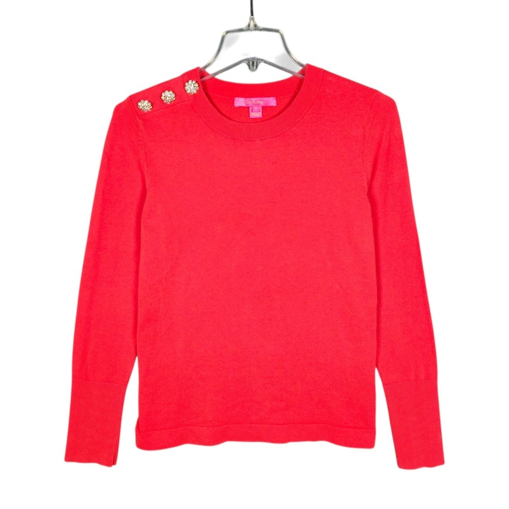 Lilly Pulitzer Morgen Sweater Womens Small Ruby Red Long Sleeve Diamond Shoulder